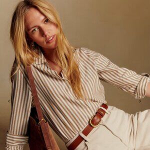 Sezane Tomboy Shirt Ecru-Camel Stripes - Size 6